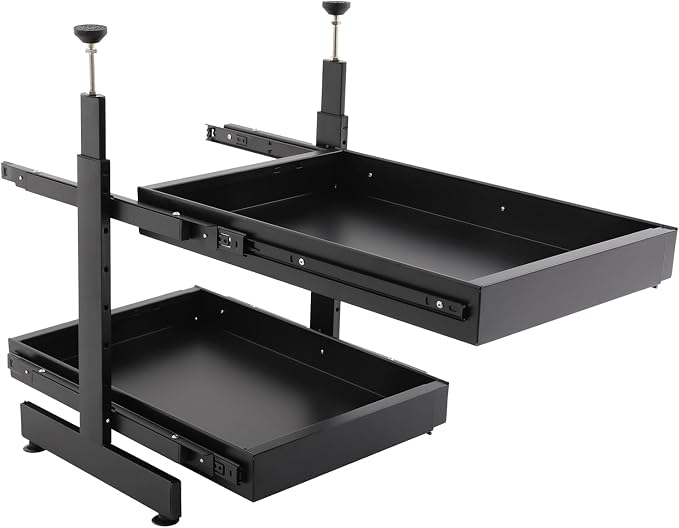 2-Tier Pull Out Cabinet Organizer, Pull out Drawers for Cabinets, No Drill Adjustable Roll Out Shelves Sliding Cabinet for Kitchen,Bathroom,Pantry,Under Sink Storage (Black)