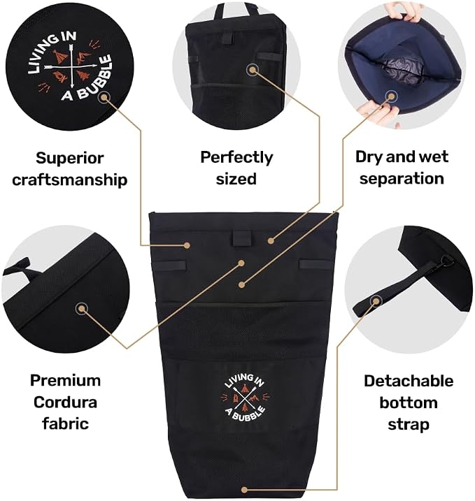 Living in a Bubble Wet Dry Laundry Bag – Portable Waterproof Laundry Hamper for RV, Campervan & Travel – Foldable Clothes Organizer with Separate Wet & Dry Compartments
