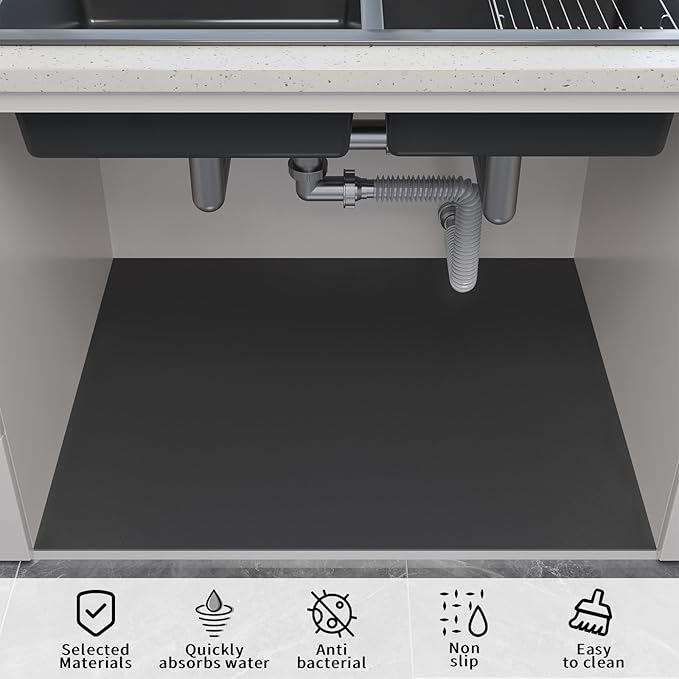 Under Sink Mats-39" x 31" (Cut-to-Fit) Absorbent Shelf Liner for Kitchen&Bathroom Cabinets | Non-Slip, Quick-Dry Cabinet Liner for Under Sink, Vanity & Utility Storage (Beige,39''x31'')
