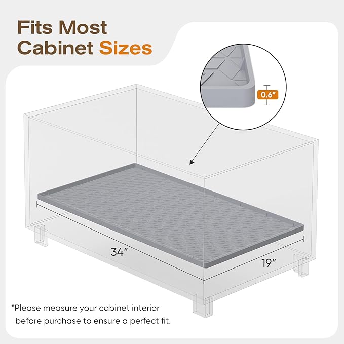 TRZZ Silicone Waterproof Under Sink Mat 34" x 19", Drip Tray and Cabinet Liner for Kitchen and Bathroom, Prevents Water Damage and Organizes Cabinets (Light Grey)