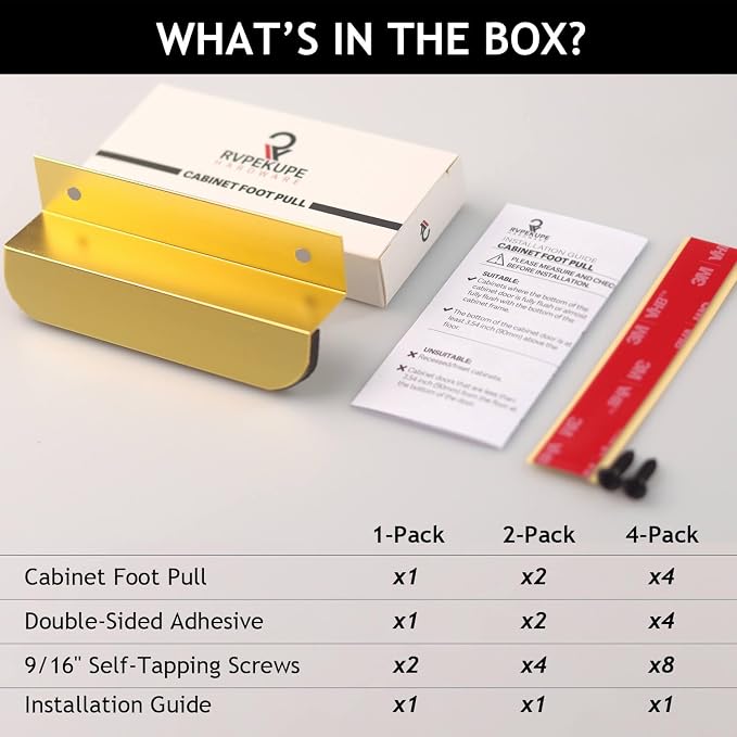 RVPEKUPE 1-Pack Under Cabinet Foot Pull with Adhesive and Screws, Hands Free Toe Foot Pull Opener for Kitchen Trash Cabinet Drawer, 4 Inch (Gold)