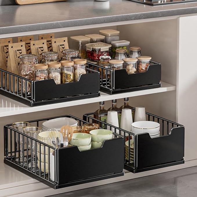 GarveeHome Pull Out Cabinet Organizer, No Drill Slide Out Drawers for Kitchen Cabinets, Metal Pantry Pull Out Shelves, Kitchen Cabinet Organizer, Pull Out Home Organizers