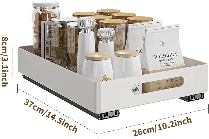 Pull Out Cabinet Organizer, Heavy Duty Slide Out Drawer, No Drill Pull Out Drawers, Sliding Pull-Out Pantry Shelves for for Cabinets, Roll Out Shelf Storage for Kitchen Bathroom White