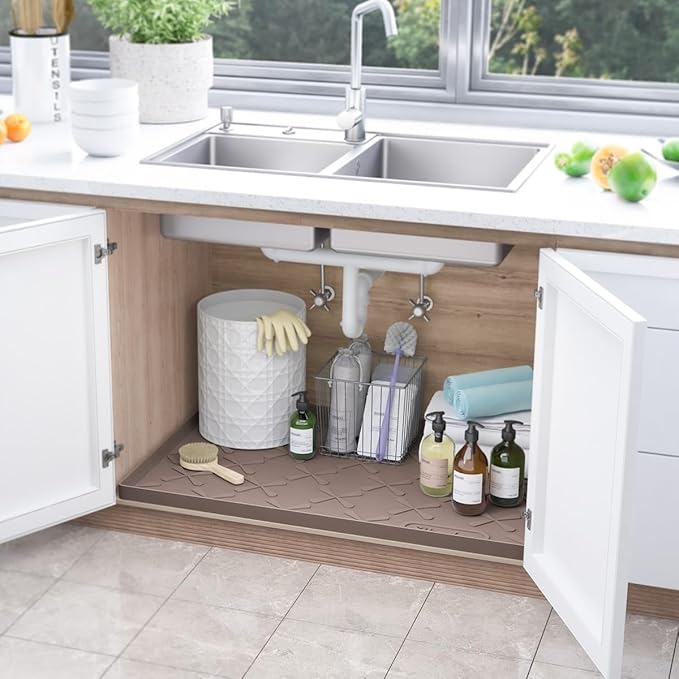 SIKADEER 37" x 22" Under Sink Mat Waterproof, Silicone Mat Kitchen Drawer Shelf and Cabinet Liner, Sink Protector for Kitchen Organizers and Storage, Boot Tray Pet Food Mats