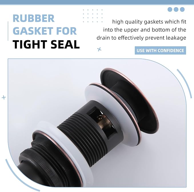 Angle Simple Bathroom Sink Drain with Overflow, Brass Pop Up Sink Stopper for Sink with 1.61 to 2 Inches Drain Hole, Oil-Rubbed Bronze
