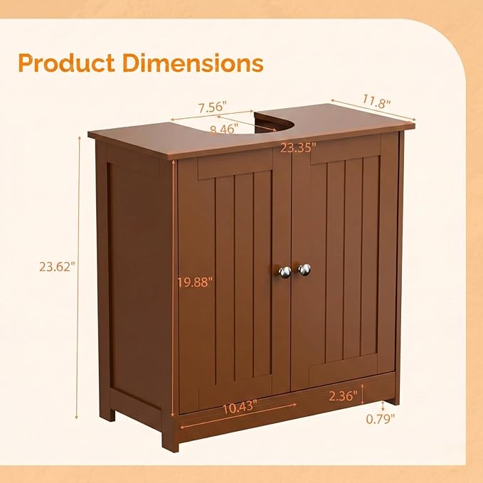 Bonnlo Pedestal Sink Storage Cabinet, 24" Espresso Under Sink Bathroom Storage Cabinet with 2 Doors and Adjustable Shelf, Traditional Bathroom Space Saver Organizer for Small Spaces, Water-Resistant