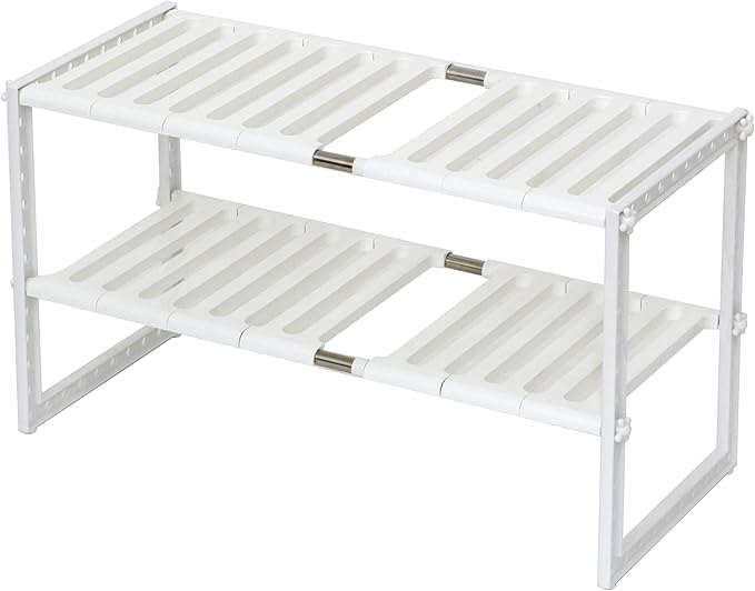 COELO Under Sink Organizer 2-Tier Expandable Shelf Kitchen Bathroom Cabinet Multi-purose Storage Standing Rack, White