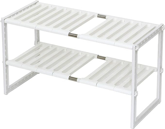 COELO Under Sink Organizer 2-Tier Expandable Shelf Kitchen Bathroom Cabinet Multi-purose Storage Standing Rack, White