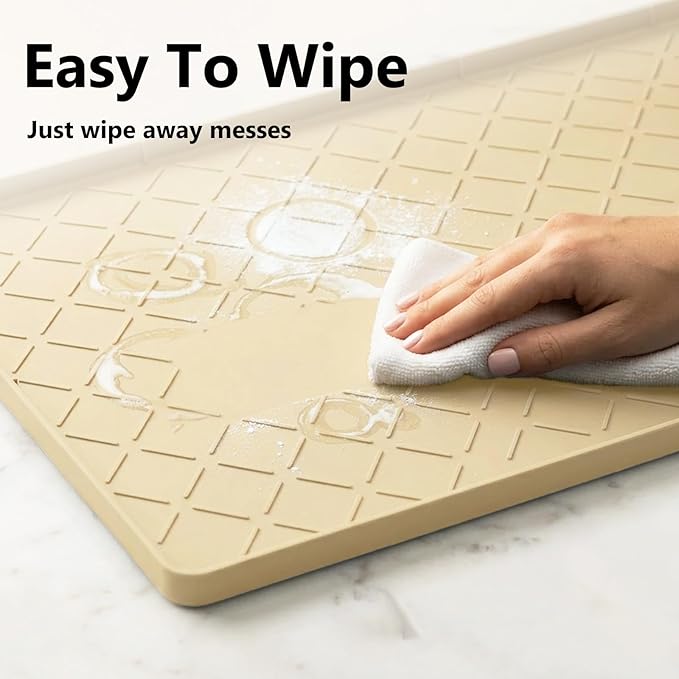 Mateeylife Under Sink Mats for Kitchen Waterproof 31"X22", Undersink Protectors，Silicone Mat Cabinet Liner, Under Sink Organizer for Bathroom and Kitchen，Boot Tray Pet Food Mat, Khaki