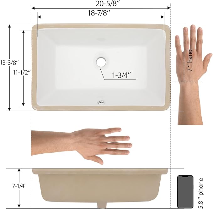 Mocoloo Undermount Bathroom Sink 21 x 13 Inch Rectangle Porcelain White Vessel Ceramic Bathroom Sink 7 Inch Deep Basin with Overflow Lavatory Vanity Top Under Mounted the Counter