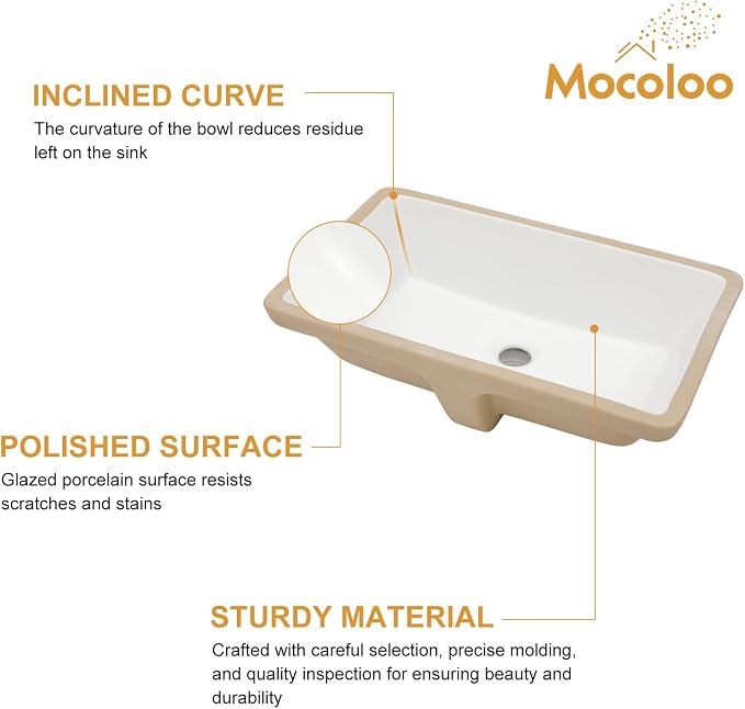 Mocoloo Undermount Bathroom Sink 21 x 13 Inch Rectangle Porcelain White Vessel Ceramic Bathroom Sink 7 Inch Deep Basin with Overflow Lavatory Vanity Top Under Mounted the Counter
