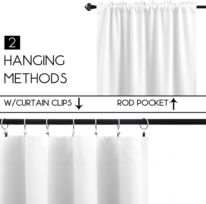 KOUFALL White Rod Pocket Blackout Tier Short Curtains 52x24 Inches Long