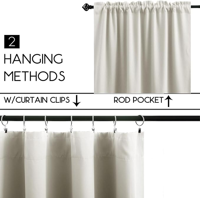 KOUFALL Short Curtain 30 Inches Long for Bathroom Set of 2 Panels Cafe Tier Curtains Blackout Room Darkening Rod Pocket Cream Beige Curtains 30 Inch Length for Small Windows Kitchen 52x30