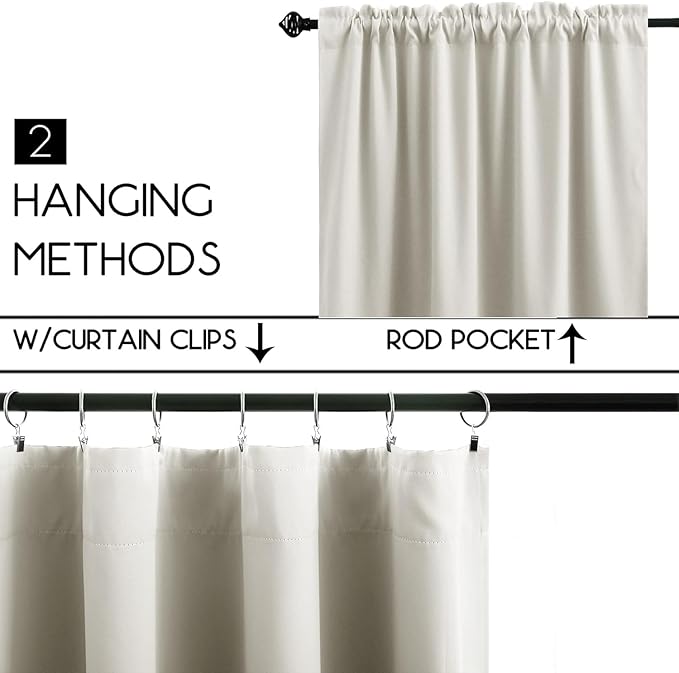 KOUFALL Small Window Bathroom Window,Beige Blackout Cafe Curtains for Kitchen 24x32 Inch Length