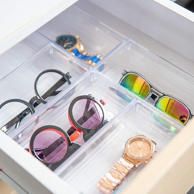 Clear Plastic Drawer Organizer Tray for Vanity Cabinet (6"×3"×2" Set of 8) Storage Tray for Makeup, Kitchen Jewelries and Gadgets