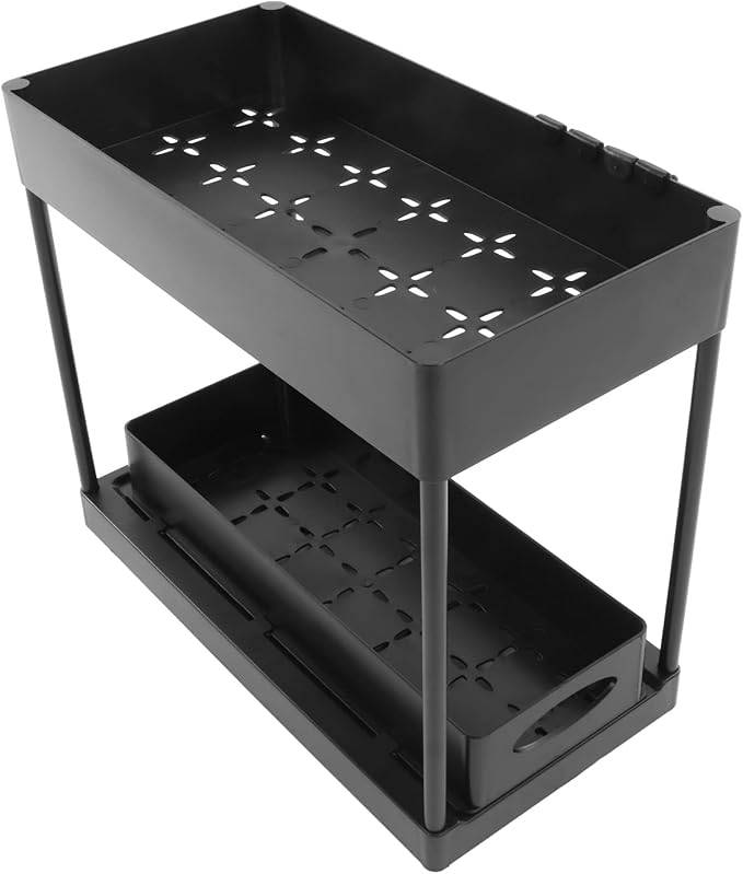 Slide Out Storage Basket Organizer Space Saving for Kitchen Bathroom (Black)