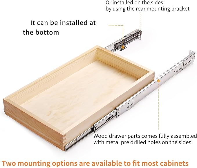 Mulush 10”W x 21”D x 3”H Soft Close Slide Out Wood Drawer Organizer for Kitchen, (Cabinet Opening>11.5 inches for Bottom Assembly, Opening= 11 inches for Side Assembly)