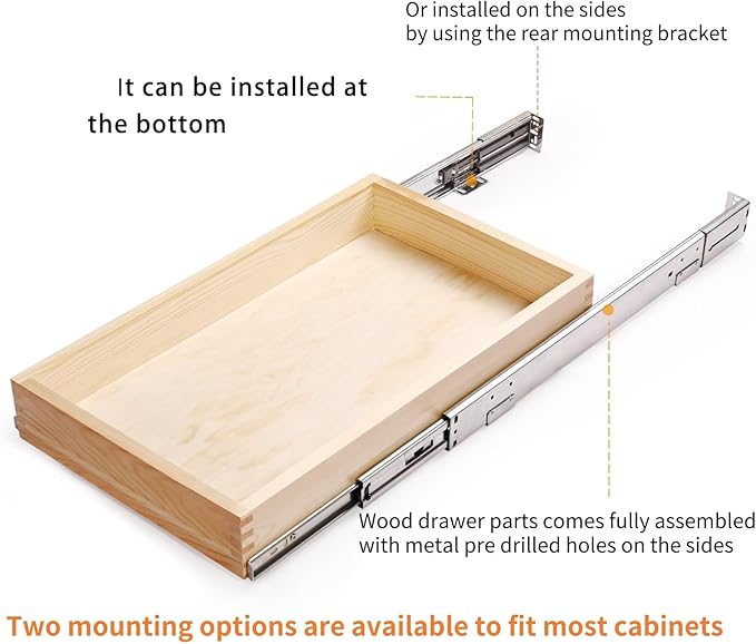 Mulush 29”W x 21”D x 3”H Soft Close Slide Out Wood Drawer Organizer for Kitchen, (Cabinet Opening>29.5 inches for Bottom Assembly, Width= 29 inches for Side Assembly)