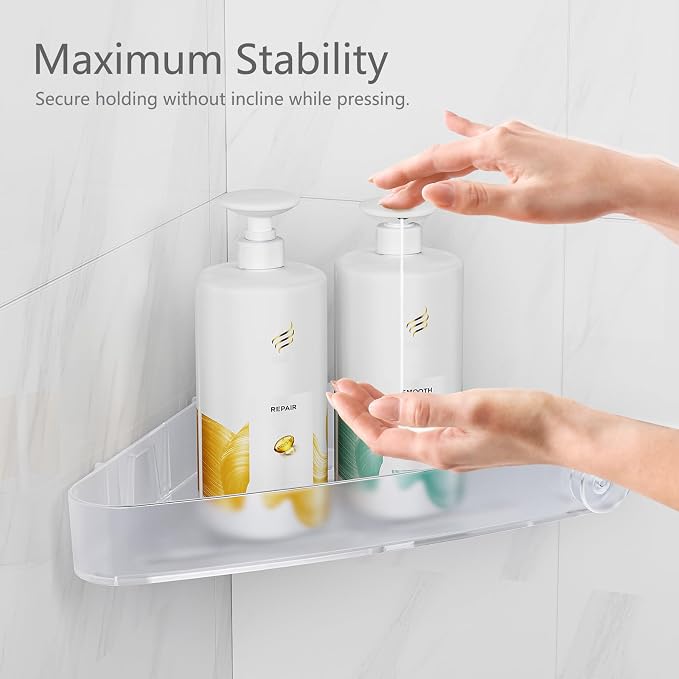 Sotfamily Plastic Shower Caddy Corner (for 90° Only), 2 Pack Adhesive Corner Shower Shelves for Bathroom Organizers and Storage, Frosted Clear