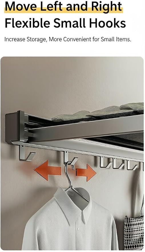 Foldable Pull-Out Cabinet Drawer Organizer, Under Sink Slide-Out Storage Shelf with Hooks, No Drill Installation for Kitchen, Bathroom, Pantry and Home Organization (Without Towel Bar)