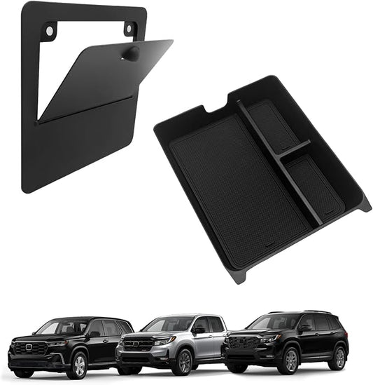 Muslogy 2PCS Center Console Organizer & Hidden Storage Box Compatible with 2023 2024 2025 2026 Honda Pilot Accessories, 2024+ Ridgeline/Passport Armrest Privacy Insert Tray Console Insert Organizer
