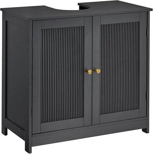 Bathroom Vanity Sink Cabinet, Under Sink Storage Cabinet with 2 Doors, Waterproof Pedestal Sink Cabinet for Bathroom, Laundry Room, Kitchen, Black with Adjustable Shelf