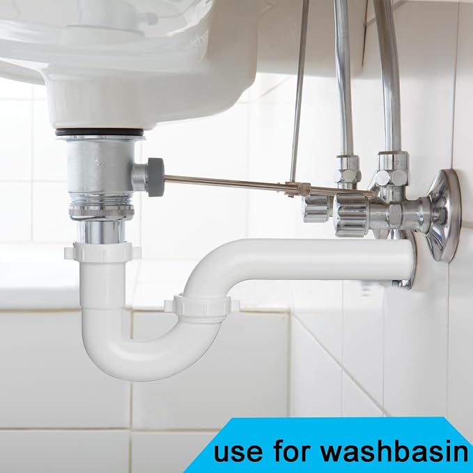 (1 Pack) Yariwiz White P Trap 1 1/2 Inch for Bathroom Kitchen Sink Drain Pipe Tubular Kit with Blue TPE Washer KSD-002W