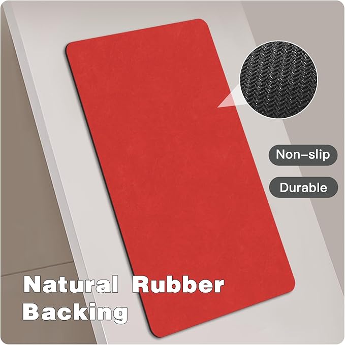 TYUU Christmas Bath Mat, Red Bathroom Rugs Non Slip Washable Thin Absorbent Bath Mat Fits Under Door Bathroom Floor Mat Perfect for Bath, Shower, or Sink 24"x60" Red