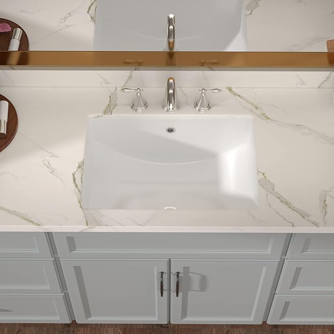 Lordear Undermount Bathroom Sink 21x15 Inch Bathroom Vanity Sink Undermount Rectangle White Porcelain Ceramic Bathroom Under Counter Lavatory Vanity Sink Basin with Overflow