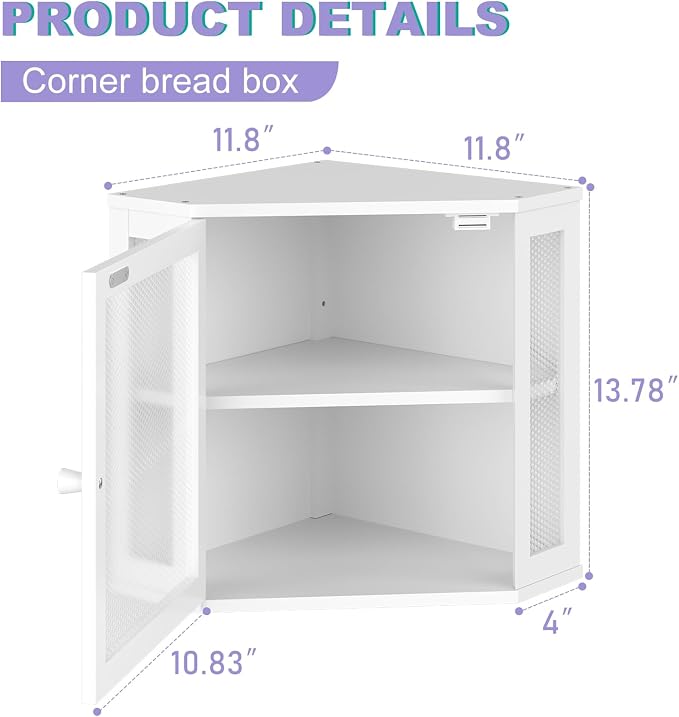Bamboo Bread Box with Acrylic Window Display, Hinged Lid for Kitchen Countertop Storage, 15 x 8 x 6 Inches (White, Extra Lage)