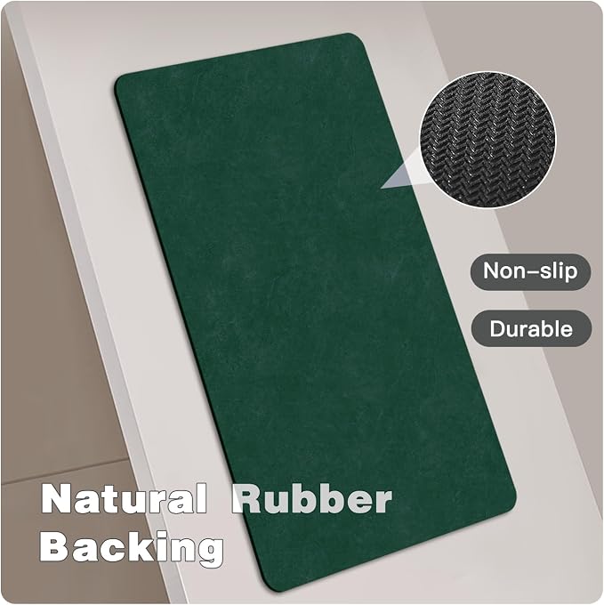 TYUU Bathroom Mat Quick Dry, Bathroom Rugs Non Slip Washable Thin Absorbent Bath Mat Fits Under Door Bathroom Floor Mat Perfect for Bath, Shower, or Sink 20"x30" Dark Green