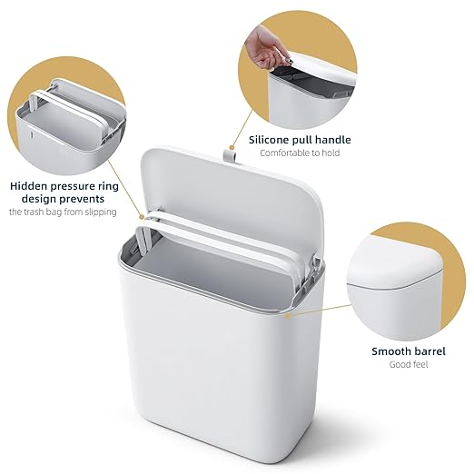 MUEE Compost Bin Kitchen for Counter Top or Under Sink, Hanging Small Trash Can with Lid [1.3 Gal/5L], Food Waste Bin, Mountable Garbage Can for Cupboard/Bathroom/Bedroom/Office/RV, Matte White