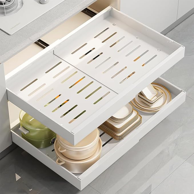 Pull Out Cabinet Organizer Fixed, Pull Out Drawers for Cabinets, No Drill Roll Out Shelves Adhesive, Sliding Under Sink Storage Organization for Kitchen