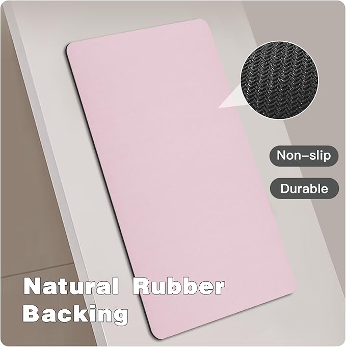 TYUU Pink Bath Mat, Bathroom Rugs Non Slip Washable Thin Absorbent Quick Dry Bath Mat Fits Under Door Bathroom Floor Mat Perfect for Bath, Shower, or Sink 24"x60" Pink