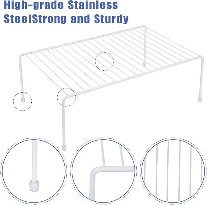 Set of 2 Large (16.1 x 10.2 Inch) Cabinet Storage Shelf Rack, Shelves，Kitchen Counter and Cabinet Shelf, Storage Rack Organizer for Bathroom Cupboard (White)