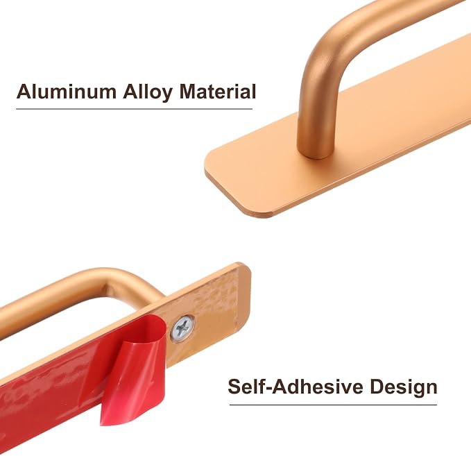 uxcell 2pcs Adhesive Cabinet Handle 7" No Drilling Closet Door Stick on Handle Drawer Pulls Aluminum Alloy for Kitchen Cupboard Window Sliding Closet Door, Gold Tone