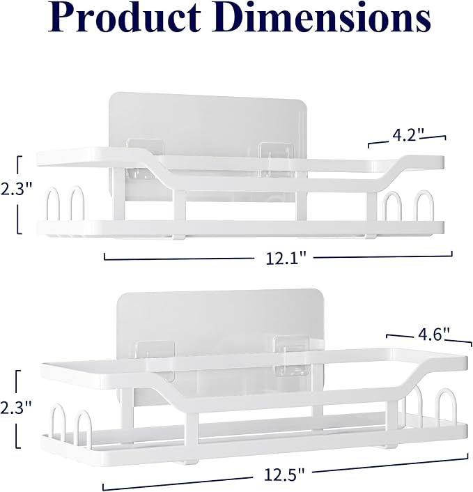 Kitsure Shower Caddy Extra Large - Adhesive Shower Organizer, Stainless Steel Shelf for Inside Shower, No Drill Bathroom Organizers and Storage, Home Decor Accessories, 2 Pack,White