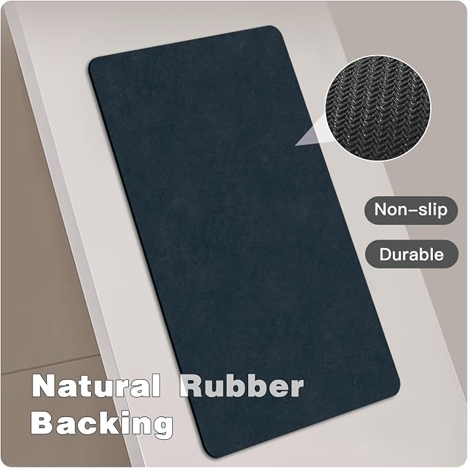 TYUU Bath Mat, Bathroom Rugs Non Slip Washable Thin Absorbent Quick Dry Bath Mat Fits Under Door Bathroom Floor Mat Perfect for Bath, Shower, or Sink 20"x48" Navy Blue