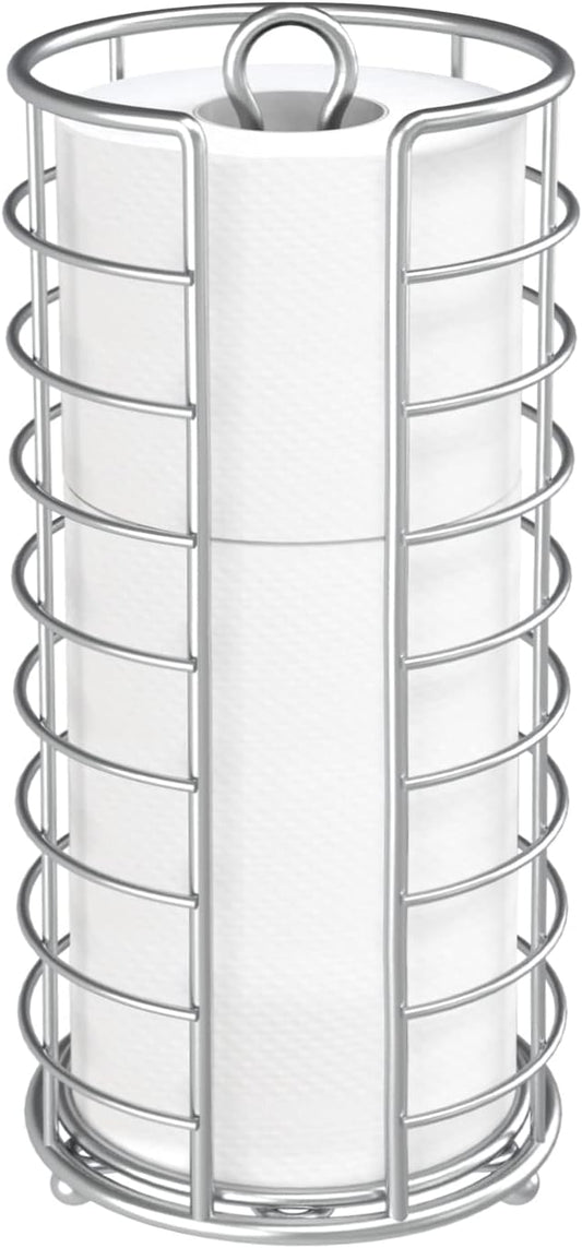 Toilet Paper Holder Stand, Freestanding Bathroom Toilet Paper Organizer, 3 Mega Roll Toilet Paper Holder for Under Sink, Vanity, Cabinet Shelf (Silver)