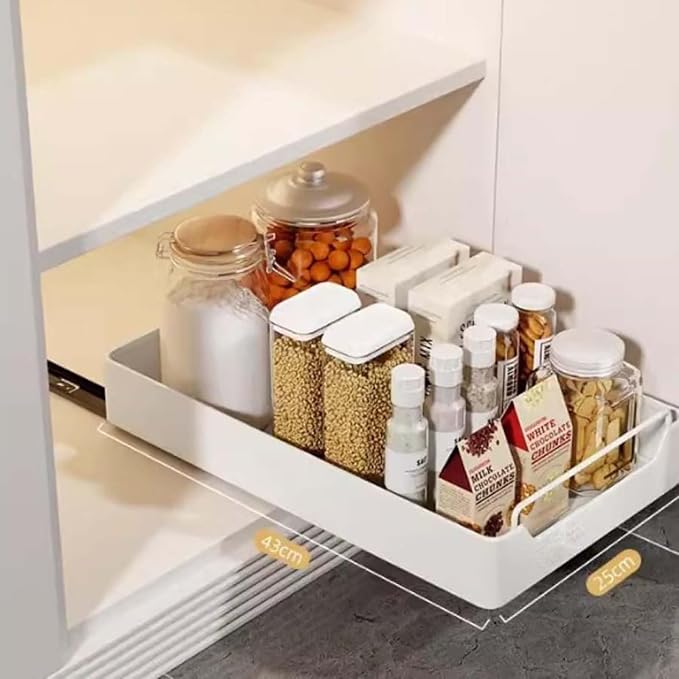 Pull-Out Kitchen Drawer Telescopic Slide-Out Drawer for Cabinets 25cm x 43cm x 7cm No Drilling Required Extendable and Ideal for Kitchen Storage Solutions