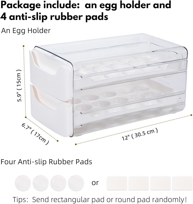Egg Storage for Refrigerator, Egg Holder for Kitchen Countertop, PET & PP Egg Container for Fridge, Egg Dispenser for 36 Eggs, Double Layer, 18 Eggs per Layer (White)