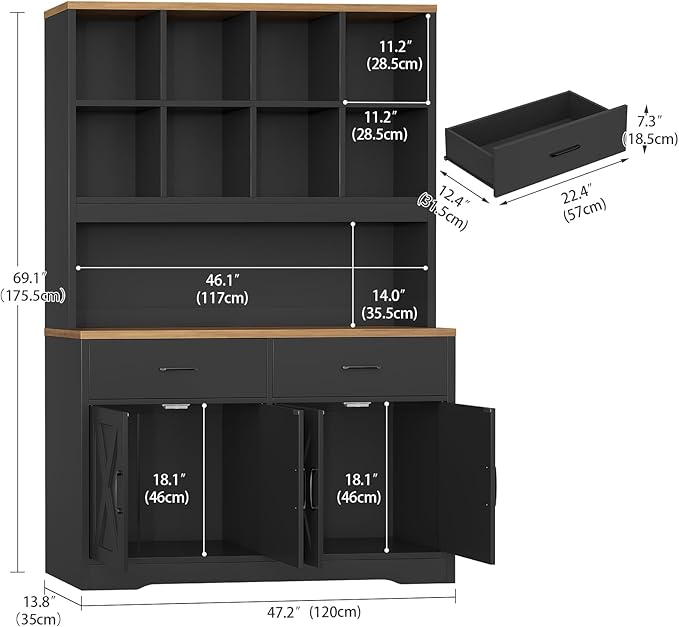 TEENFON Bookshelf and Bookcase, 5 Tier Floor Standing Bookshelves, Large Bookcases with Drawers and Storage Cabinet, 8 Open Storage Shelves and Printer Stand for Study, Living Room, Office