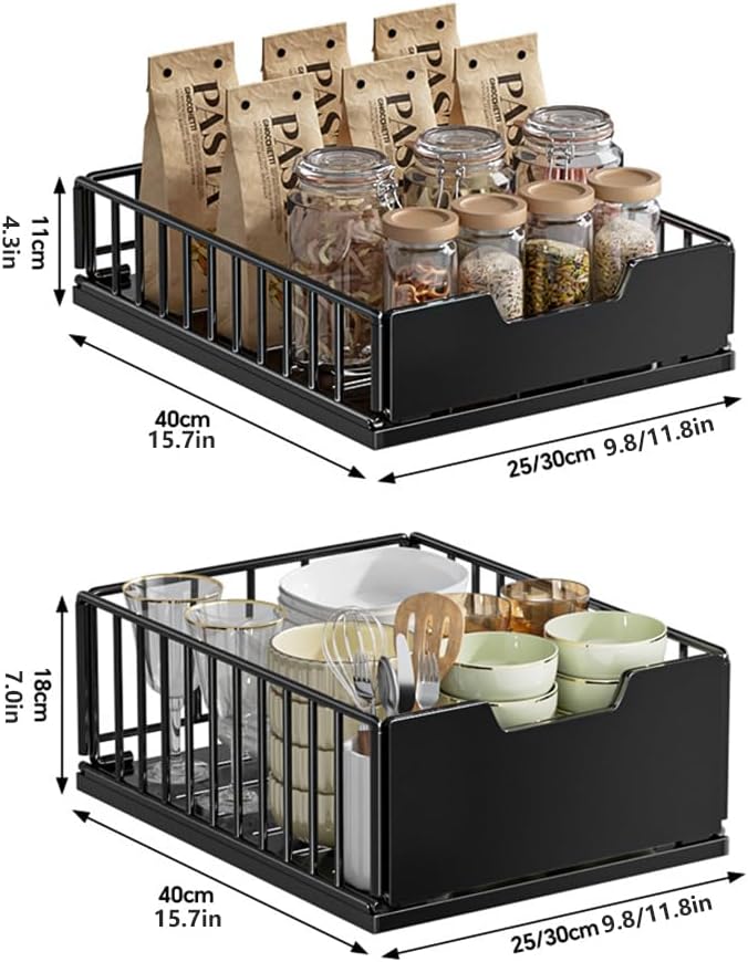 GarveeHome Pull Out Cabinet Organizer, No Drill Slide Out Drawers for Kitchen Cabinets, Metal Pantry Pull Out Shelves, Kitchen Cabinet Organizer, Pull Out Home Organizers