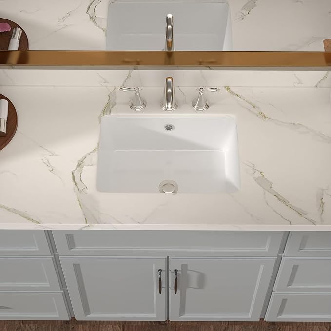 Lordear Undermount Bathroom Sink 18 Inch Bathroom Vanity Sink Undermount Rectangle White Porcelain Ceramic Bathroom Interior 16"L x 10-3/10"W