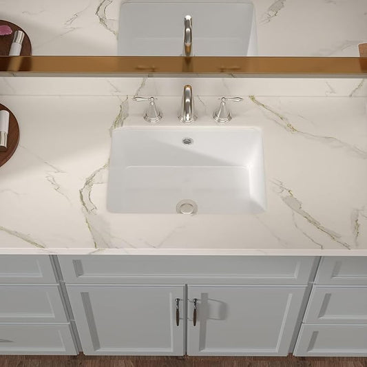 Lordear Undermount Bathroom Sink 18 Inch Bathroom Vanity Sink Undermount Rectangle White Porcelain Ceramic Bathroom Interior 16"L x 10-3/10"W