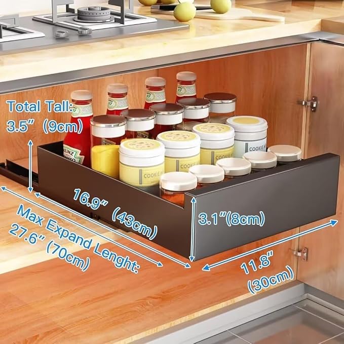 Pull Out Cabinet Slide Out Kitchen Storage Shelf No Drill Pullout Drawers Kitchen Cupboard Space Saving Pull Out Shelves for Home Living Room & Pantry，White 30cm