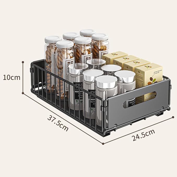 2Pcs Pull Out Cabinet Organizer, Pull out drawers for cabinets with EVA Adhesive Tape, Heavy Duty Sliding Kitchen Organizers and Storage, Suitable for Pantry, Bathroom, Bedroom BlackL