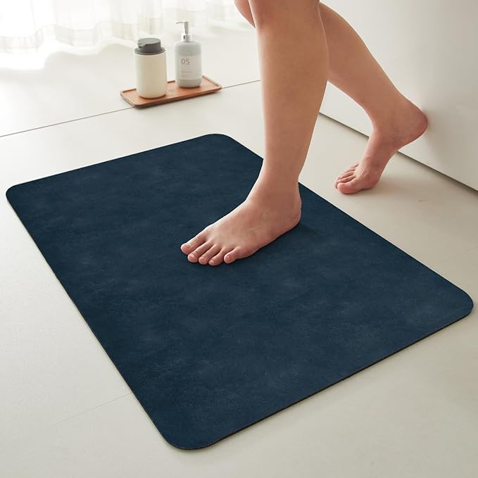 TYUU Bathroom Mat Quick Dry, Bathroom Rugs Non Slip Washable Thin Absorbent Bath Mat Fits Under Door Bathroom Floor Mat Perfect for Bath, Shower, or Sink 24"x48" Navy Blue
