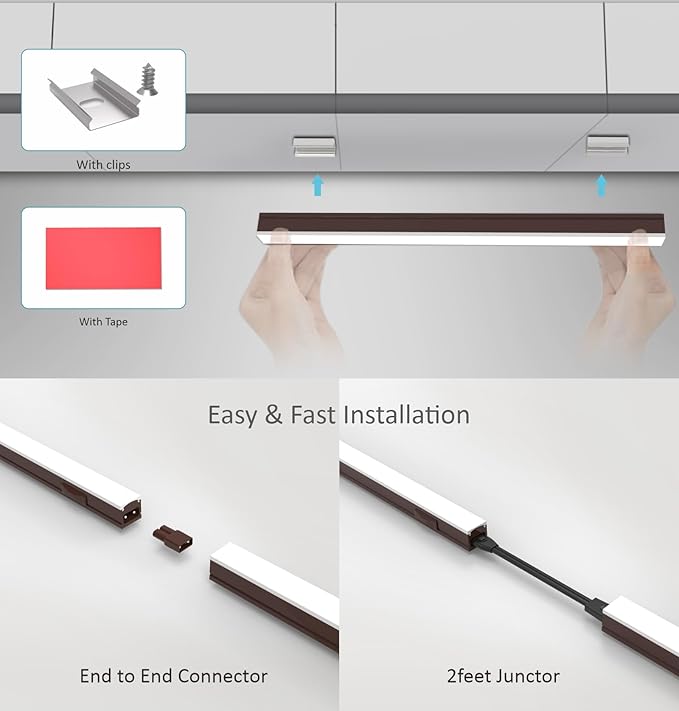 Leetdud Under Cabinet Lighting Plug in, 32 Inch 1 Pc, Linkable AC120V 3CCT 3000K/4000K/5000K Ultra Slim, LED Under Cabinet Lights for Counter Light, Kitchen, Shelf, Sink, Workshop, Desk, Bronze
