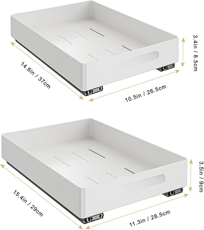 2 Pack Pull Out Cabinet Organizer, Adhesive Slide Out Drawer for Cabinets, Peel and Stick Pull Out Drawer Shelves, Multifunctional Drawer Organizers for Kitchen,Bathroom, Bedroom (White)